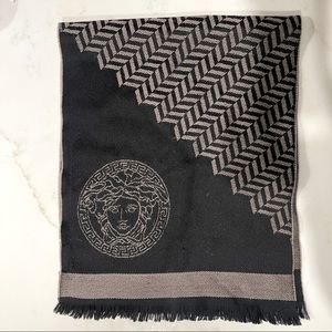 VERSACE Brown & Black Logo MEDUSA Soft Wool Scarf
